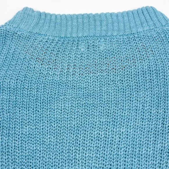Faherty Miramar Linen Sweater Women's Small Aqua Blue Crew Neck Long Sleeve - Picture 9 of 13